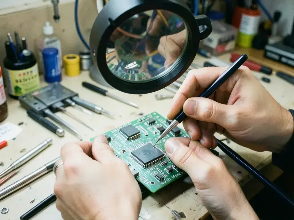 ECU 基盤のハンダ付け作業