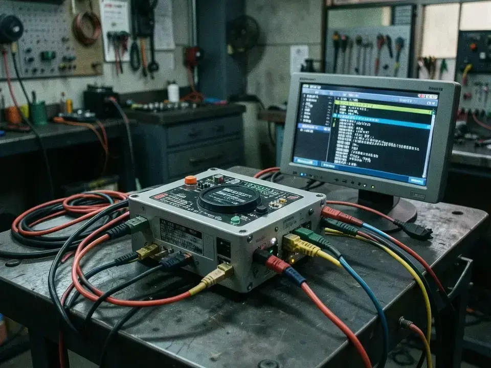 ベンチ上で ECU をテスト中