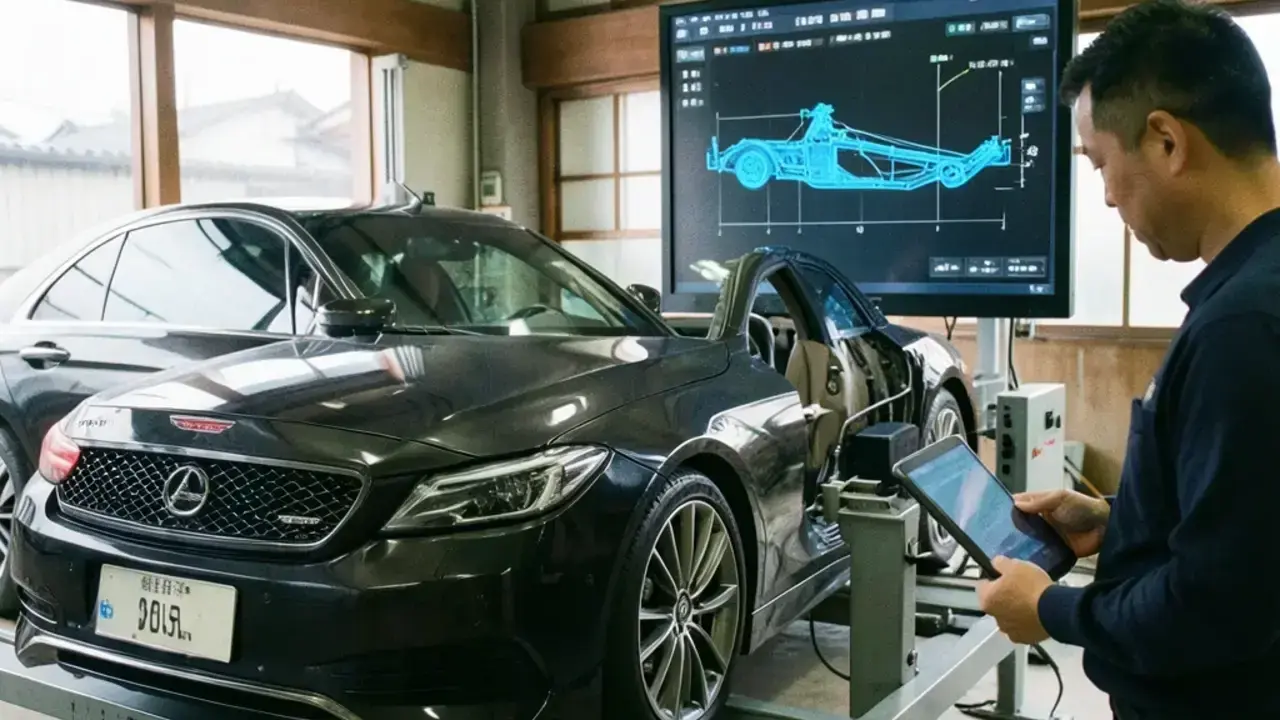 ボディフレーム計測器で車両寸法を確認する
