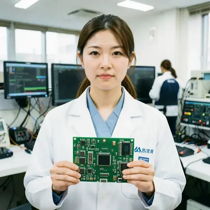 電装テクニシャンの Yuki · 34 歳 · 女性が電子基板を点検